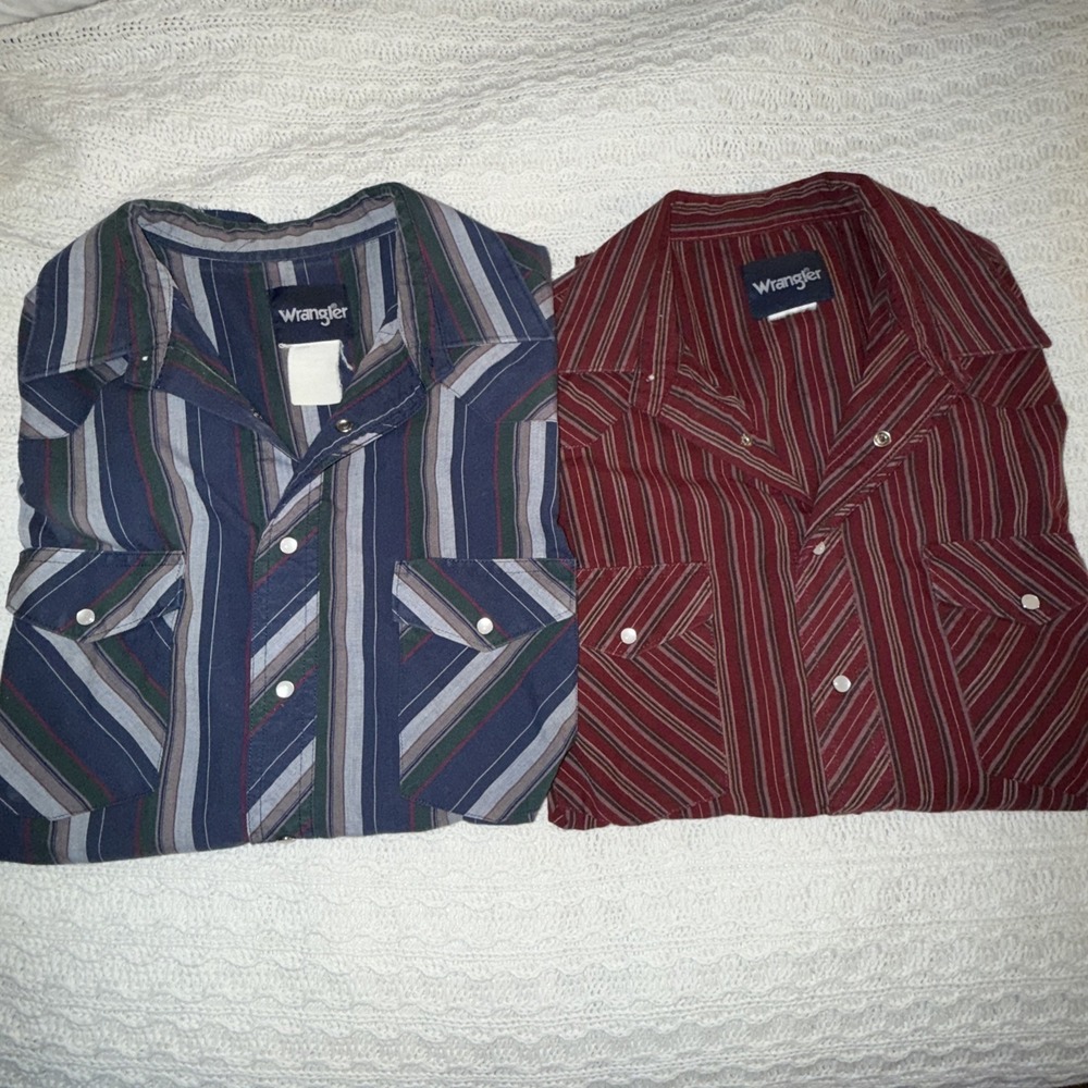 Vintage Lot Of 2 Wrangler Shirt Mens XL Tall Western Pearl Snap X-Long Tails 90s
